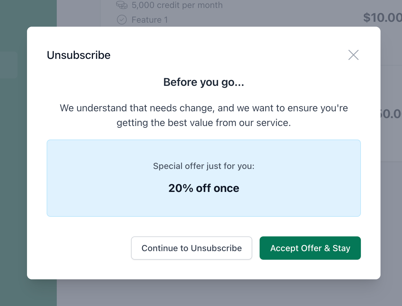 Example of a cancellation offer in Spike